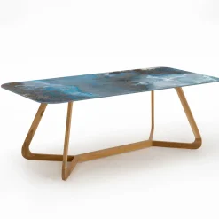 Viadurini in the Garden Gartentische Fest|Gartentische Aus Teakholz-Gartentisch mit Holzsockel und Keramikplatte in Gewitteroptik - Infinity