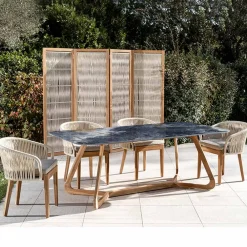 Viadurini in the Garden Gartentische Aus Teakholz|Gartentische Fest-Gartentisch mit Holzsockel und ozeanblauer Keramikplatte - Infinity