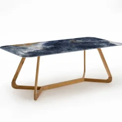 Viadurini in the Garden Gartentische Aus Teakholz|Gartentische Fest-Gartentisch mit Holzsockel und ozeanblauer Keramikplatte - Infinity