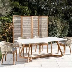 Viadurini in the Garden Gartentische Fest|Gartentische Aus Teakholz-Gartentisch mit Holzsockel und komplett weißer Keramikplatte - Infinity