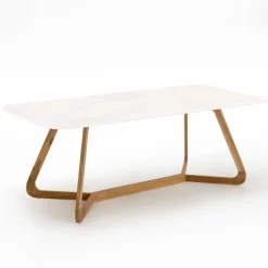 Viadurini in the Garden Gartentische Fest|Gartentische Aus Teakholz-Gartentisch mit Holzsockel und komplett weißer Keramikplatte - Infinity