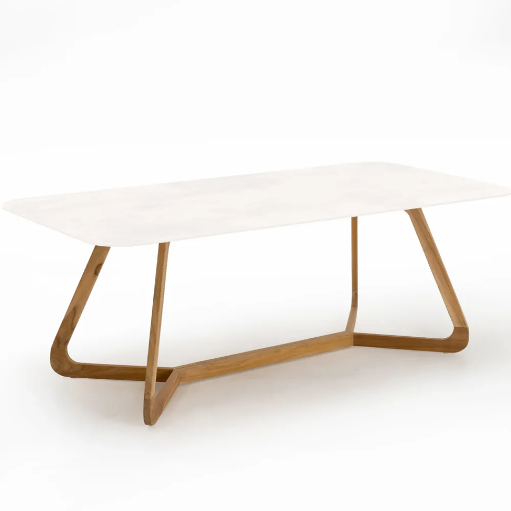 Viadurini in the Garden Gartentische Fest|Gartentische Aus Teakholz-Gartentisch mit Holzsockel und komplett weißer Keramikplatte - Infinity