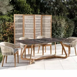 Viadurini in the Garden Gartentische Fest|Gartentische Aus Teakholz-Gartentisch mit Holzsockel und roter Domus-Keramikplatte - Infinity