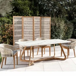 Viadurini in the Garden Gartentische Fest|Gartentische Aus Teakholz-Gartentisch mit Holzsockel und Calacatta-Goldkeramikplatte - Infinity