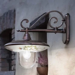 Ferroluce Garten-Wandlampen-Garten-Wandlampe aus schwarzem Aluminium, handbemalte Blumen - Latein