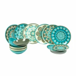 Viadurini Kitchen Teller Set-Gefärbtes Porzellangeschirr Set 18 Stück - Eivissa