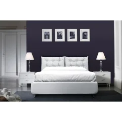 Viadurini Night Design Schlafzimmer Komplett-Gepolstertes Doppelbett mit 2 Nachttischen und Matratze, hergestellt in Italien – Aaron