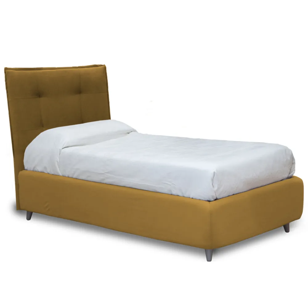 Viadurini Night Design Polsterbetten-Gepolstertes Einzelbett mit optionalem Stauraum, hergestellt in Italien – Akira