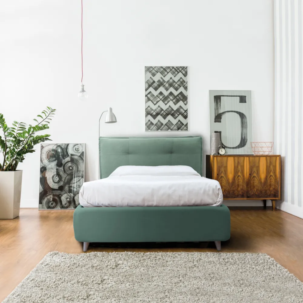 Viadurini Night Design Polsterbetten-Gepolstertes Einzelbett mit optionalem Stauraum, hergestellt in Italien – Akira