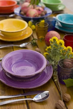 Viadurini Kitchen Teller Set-Geschirr mit farbigen Tellern 18 Stück in modernem Steinzeug - Abruzzen