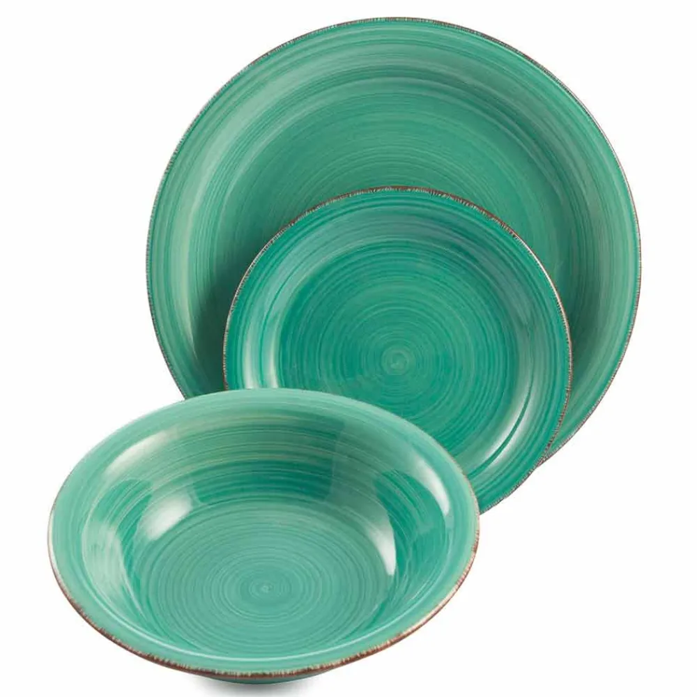 Viadurini Kitchen Teller Set-Geschirr mit farbigen Tellern 18 Stück in modernem Steinzeug - Abruzzen