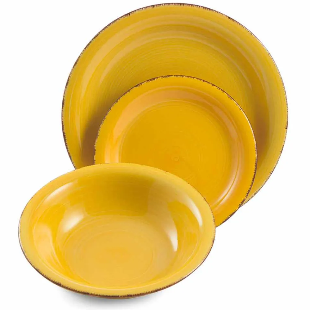 Viadurini Kitchen Teller Set-Geschirr mit farbigen Tellern 18 Stück in modernem Steinzeug - Abruzzen