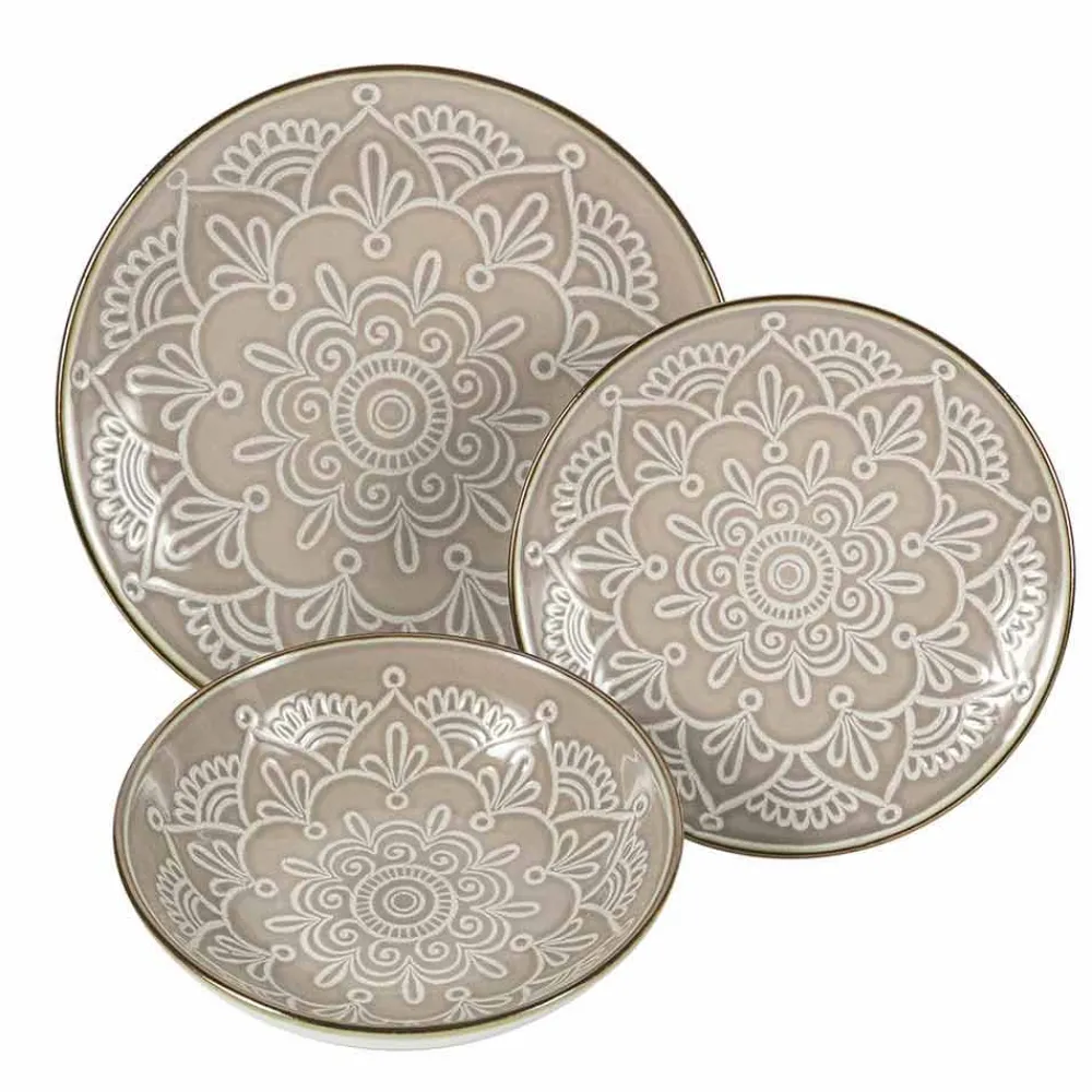 Viadurini Kitchen Teller Set-Geschirrservice in Hartdolomitgrau, Hellblau oder Blau 18 Stück - Arabisch