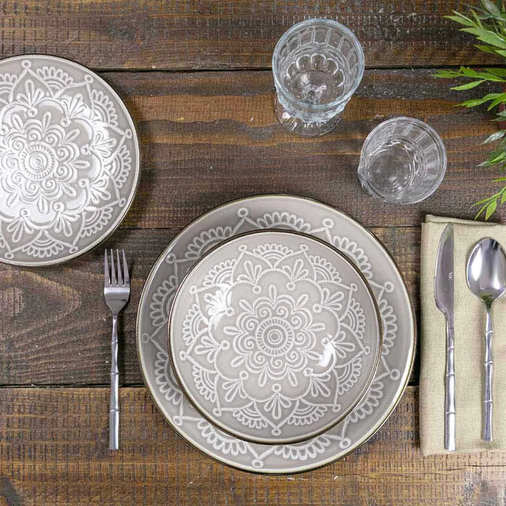 Viadurini Kitchen Teller Set-Geschirrservice in Hartdolomitgrau, Hellblau oder Blau 18 Stück - Arabisch