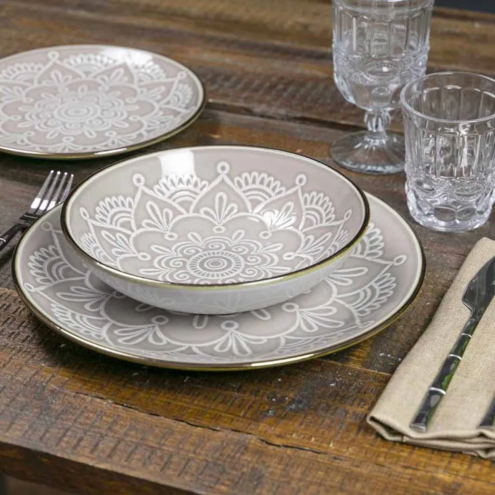 Viadurini Kitchen Teller Set-Geschirrservice in Hartdolomitgrau, Hellblau oder Blau 18 Stück - Arabisch