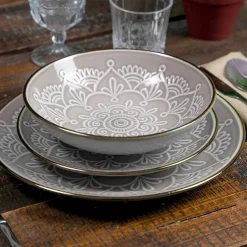 Viadurini Kitchen Teller Set-Geschirrservice in Hartdolomitgrau, Hellblau oder Blau 18 Stück - Arabisch