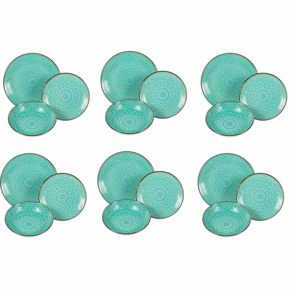 Viadurini Kitchen Teller Set-Geschirrservice in Hartdolomitgrau, Hellblau oder Blau 18 Stück - Arabisch