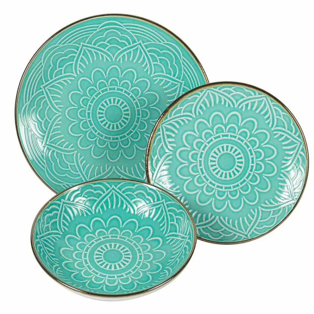 Viadurini Kitchen Teller Set-Geschirrservice in Hartdolomitgrau, Hellblau oder Blau 18 Stück - Arabisch