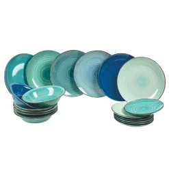 Viadurini Kitchen Teller Set-Geschirrservice in harten Dolomitblautönen 18-teilig - Abruzzen