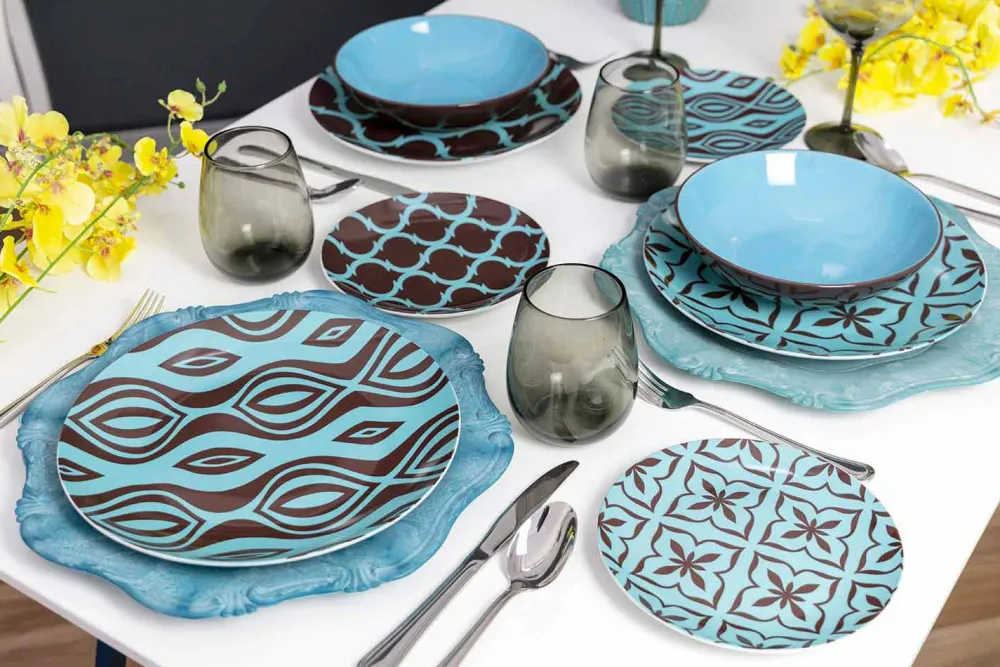 Viadurini Kitchen Teller Set-Geschirrset Porzellan Farbiges Porzellan Modern 18 Pieces - Timesquare