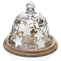 Viadurini Decor Küchenzubehör-Glockenkuchenhalter aus Holz und Glas mit silbernen Metallsternen - Ilenia
