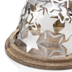 Viadurini Decor Küchenzubehör-Glockenkuchenhalter aus Holz und Glas mit silbernen Metallsternen - Ilenia