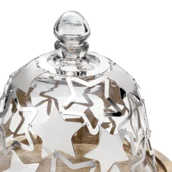 Viadurini Decor Küchenzubehör-Glockenkuchenhalter aus Holz und Glas mit silbernen Metallsternen - Ilenia