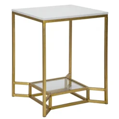 Viadurini Living Moderne Couchtische-Golden Square Couchtisch aus Eisen, weißem Harz und Glas - Tokyo