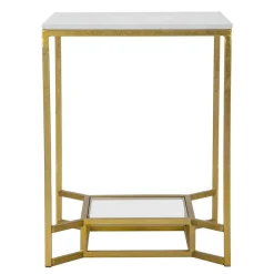 Viadurini Living Moderne Couchtische-Golden Square Couchtisch aus Eisen, weißem Harz und Glas - Tokyo