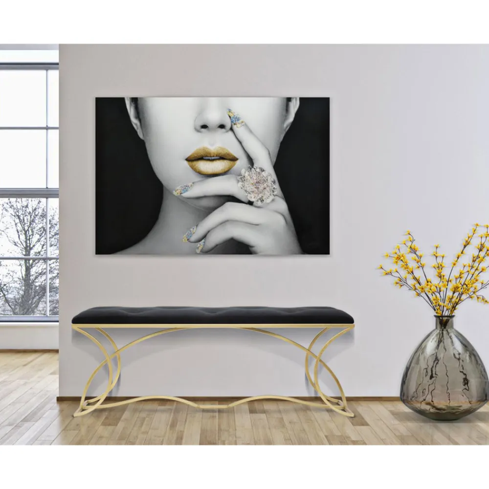 Viadurini Living Moderne Wohnzimmerbank-Goldene Bank mit Eisenstruktur und Sitz mit Stoffbezug - Symbol