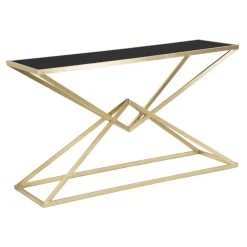 Viadurini Living Konsolentisch Flur-Goldene Konsole mit Metallstruktur und schwarzer Glasplatte - Eritrea