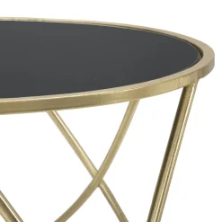 Viadurini Living Moderne Couchtische-Goldener Couchtisch aus Eisen mit runder schwarzer Glasplatte - Rebel