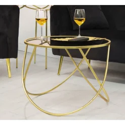 Viadurini Living Moderne Couchtische-Goldener Couchtisch aus Eisen mit runder schwarzer Glasplatte - Rebel