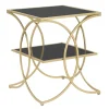 Viadurini Living Moderne Couchtische-Goldener Couchtisch aus Eisen mit 2 schwarzen Glasplatten - Serpico