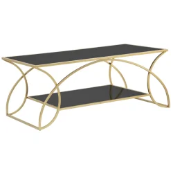 Viadurini Living Moderne Couchtische-Goldener rechteckiger Couchtisch aus Eisen mit Glasplatte - Symbol