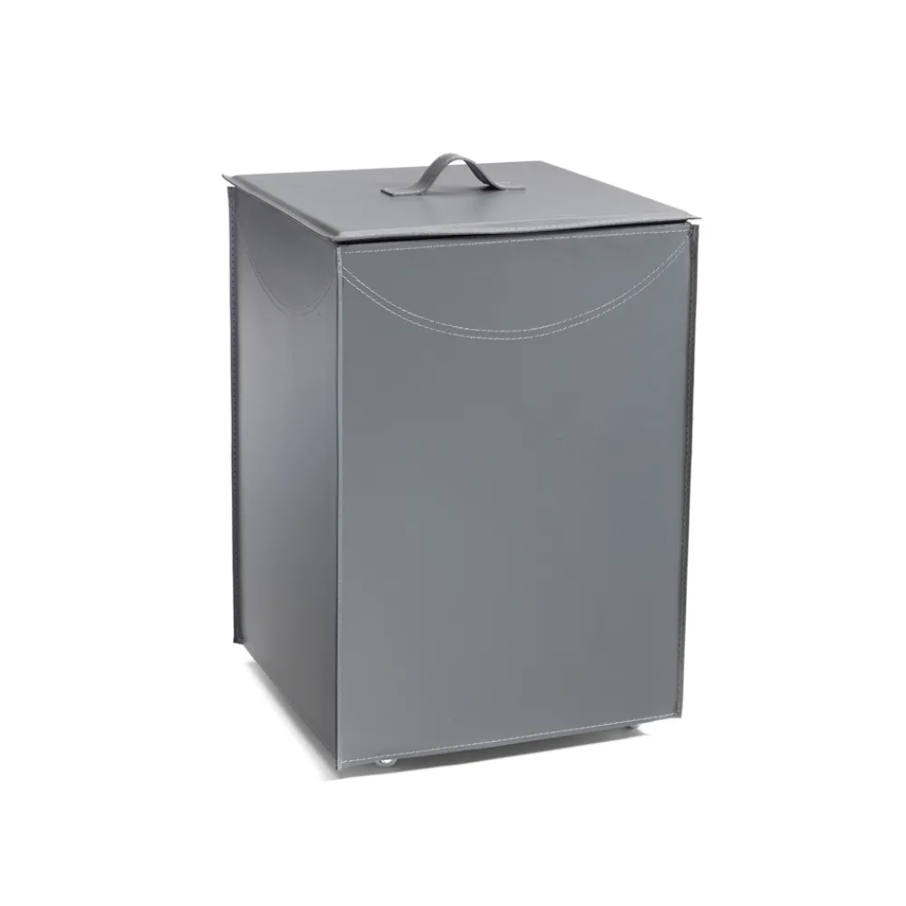 Viadurini Leather Kaminholzständer Aus Leder Und Kunstleder-Grauer Leder-Holzbehälter mit Rädern, hergestellt in Italien – Ausstellungsstück