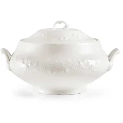 Viadurini Kitchen Küchenzubehör-Große Terrine und Tablett in weißem Porzellan verziert - Gimignano