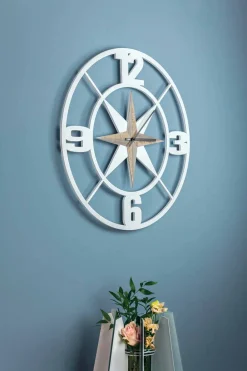 Viadurini Time Design Wanduhren-Große Wanduhr Design in Shabby White und Brown Wood - Scharnier