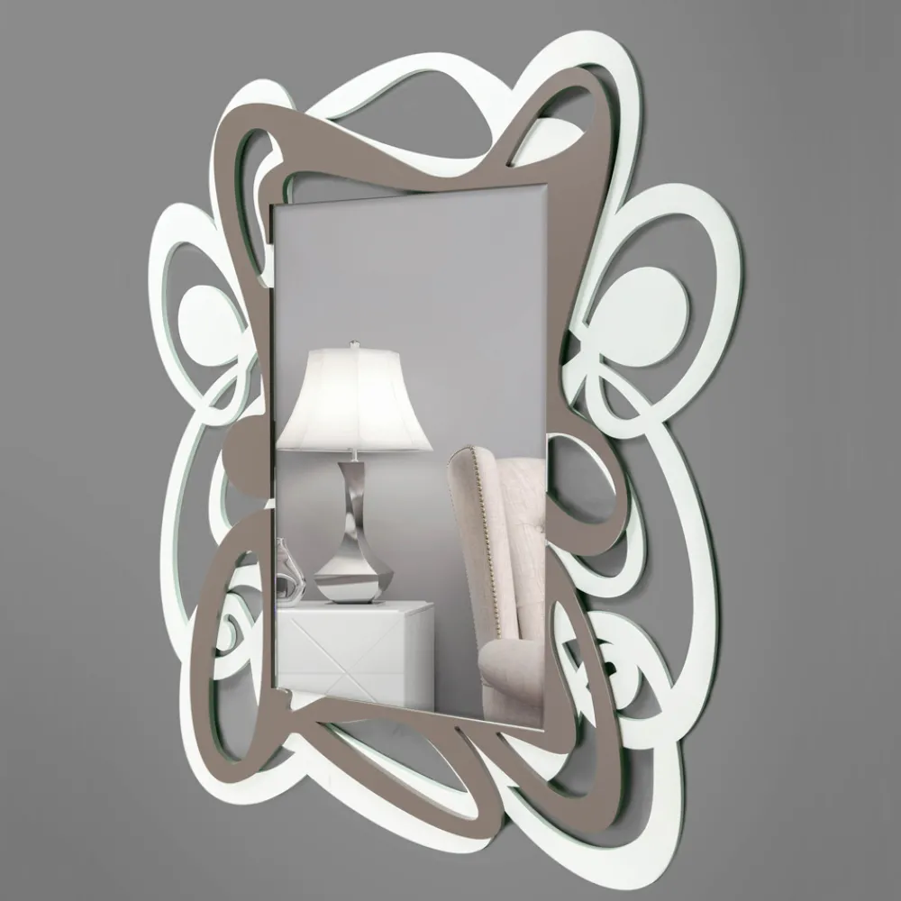 Viadurini Decor Wandspiegel-Großer dekorativer Wandspiegel im modernen Design in Weiß und Kakao – Bocchio