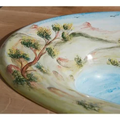 Viadurini Bathroom Waschbecken Aus Fire Clay-Halbeinbauwaschbecken aus Schamott mit Landschaft von Deruta, hergestellt in Italien – Principe