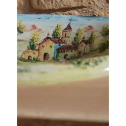 Viadurini Bathroom Waschbecken Aus Fire Clay-Halbeinbauwaschbecken aus Schamott mit Landschaft von Deruta, hergestellt in Italien – Principe