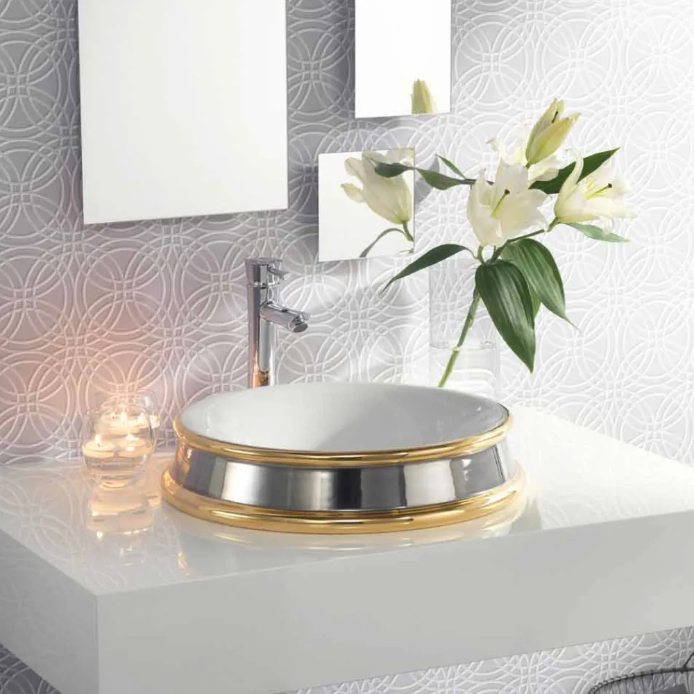 Viadurini Bathroom Waschbecken Aus Fire Clay-Halbeinbauwaschbecken Design aus Fire Clay made in Italy, Manilo