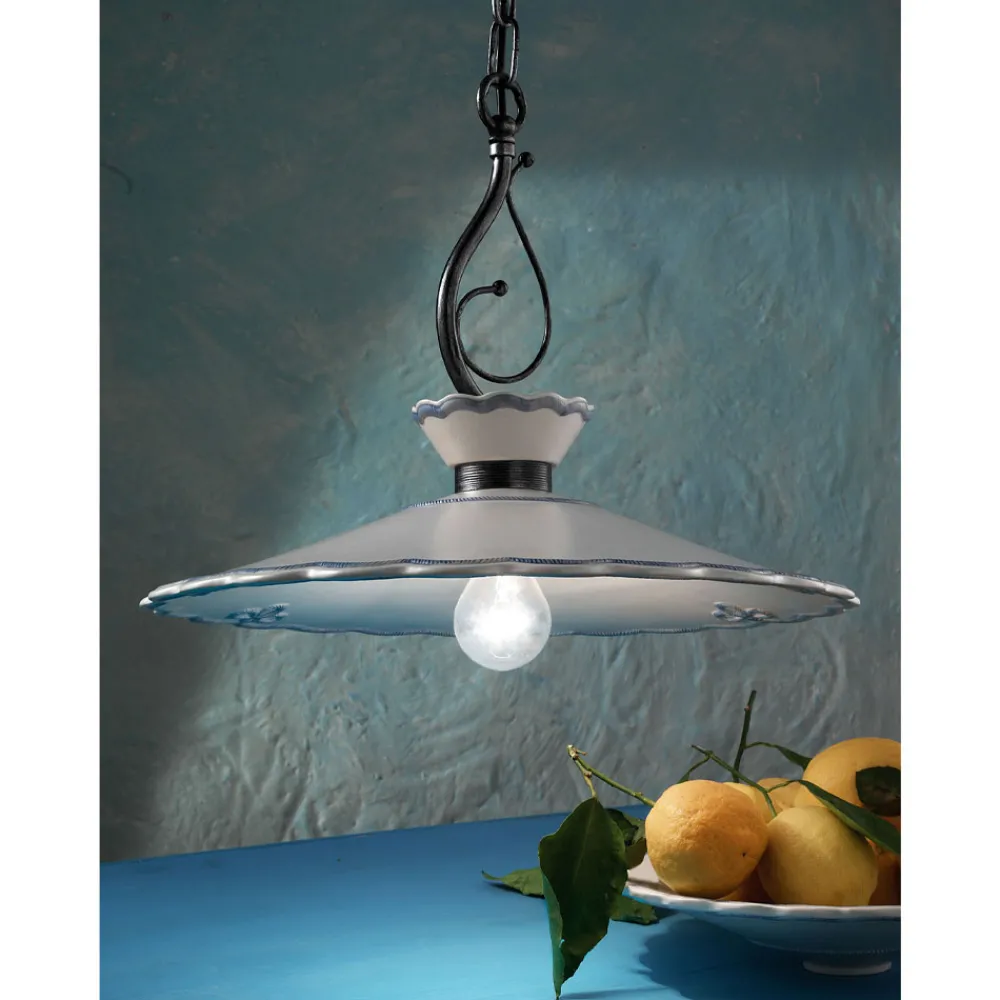 Ferroluce Pendelleuchten Vintage-Handbemalte Hängelampe aus Keramik mit Stickereieffekt - Ravenna