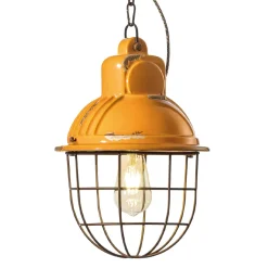 Ferroluce Pendelleuchte Industrial-Handgefertigte Hängelampe aus Eisen und Keramik mit Gitter - Industriell