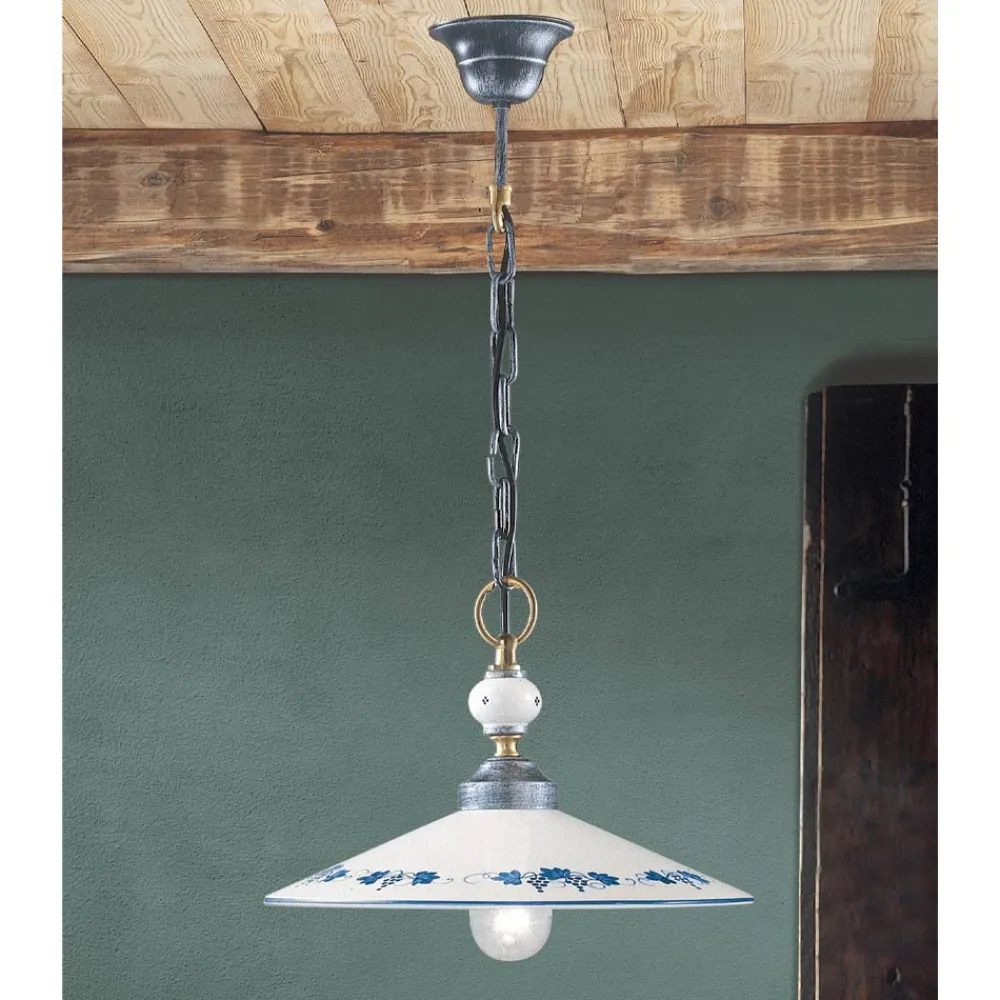 Ferroluce Pendelleuchten Vintage-Handgefertigte Pendelleuchte aus Keramik und Vintage-Eisen - Asti