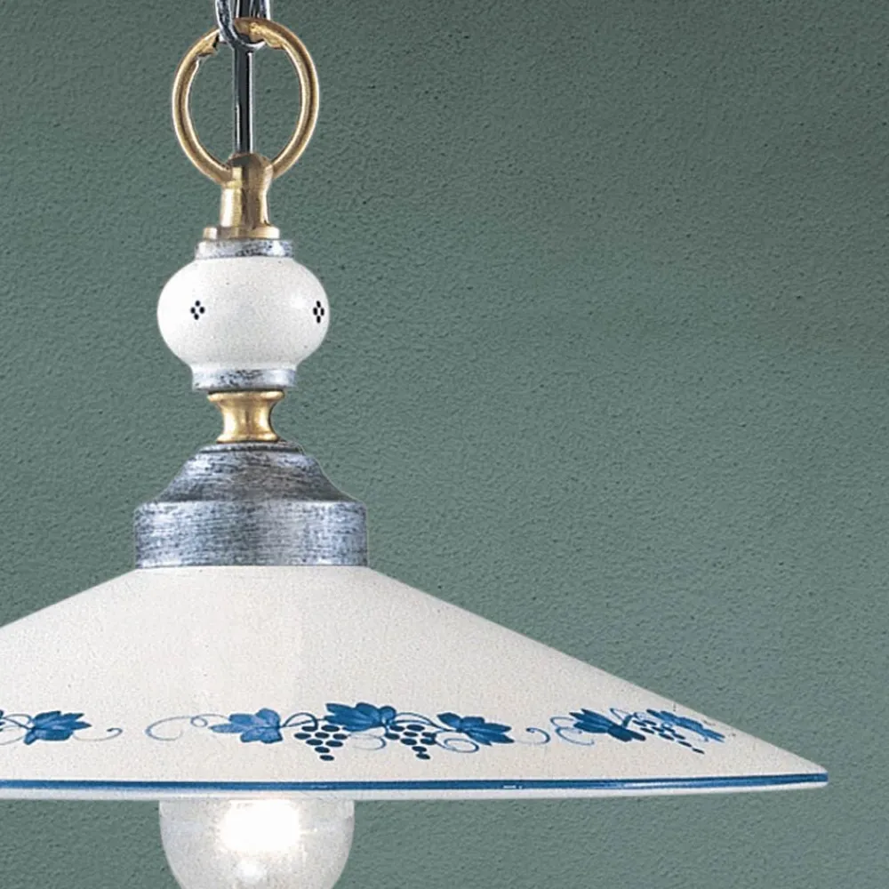 Ferroluce Pendelleuchten Vintage-Handgefertigte Pendelleuchte aus Keramik und Vintage-Eisen - Asti