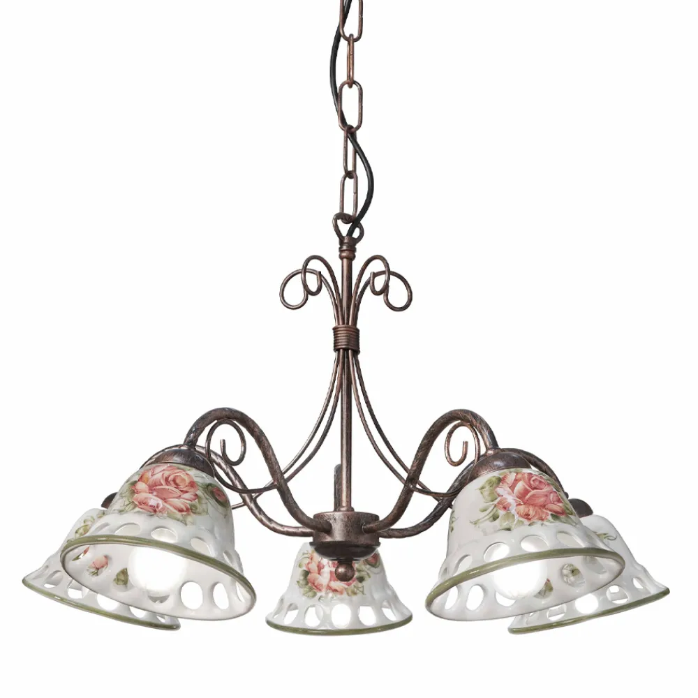 Ferroluce Vintage Kronleuchter-Handgefertigter 3- oder 5-flammiger Keramik-Kronleuchter mit Passanastri - Neapel