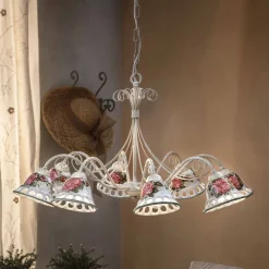 Ferroluce Vintage Kronleuchter-Handgefertigter 8-flammiger Kronleuchter aus Keramik mit Passanastri - Neapel