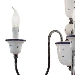 Ferroluce Vintage Kronleuchter-Handgefertigter Kronleuchter aus Keramik und antikem Messing – Sanremo