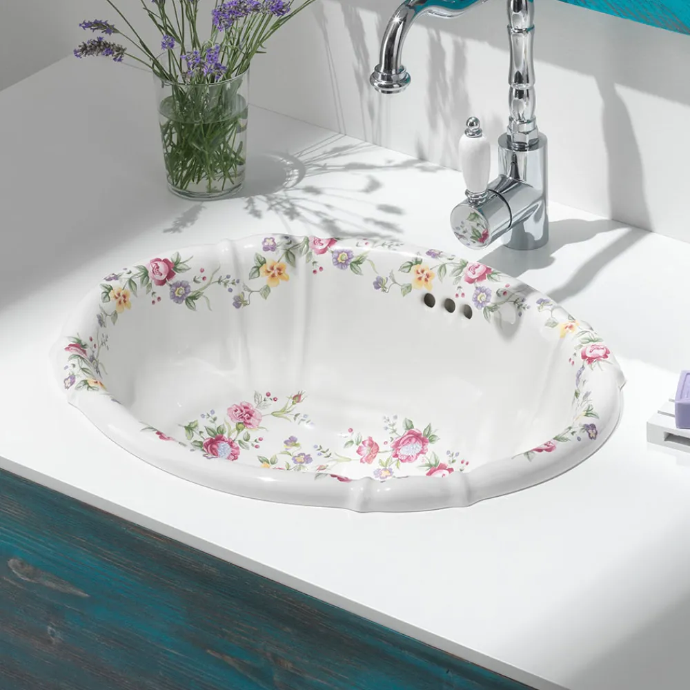 Viadurini Bathroom Vintage Waschbecken-Handgegossenes Vintage-Porzellanwaschbecken mit Blumen, hergestellt in Italien – Barbera